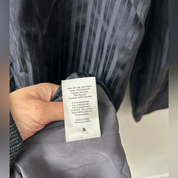 Aritzia Wilfred Silk Striped Mini Dress Navy Blue Tie Waist Long Sleeve Size L - Picture 7 of 15